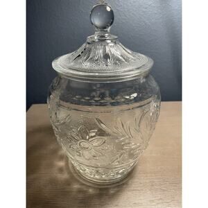 Anchor Hocking Vintage Clear Sandwich Cookie Jar & Lid - 10 1/8'' Glassware